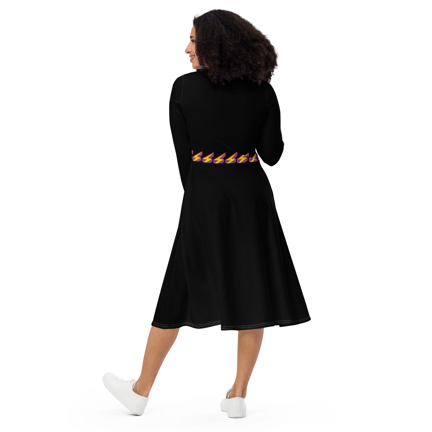Intergalactic Lightning Bolt Long Sleeve Midi Dress
