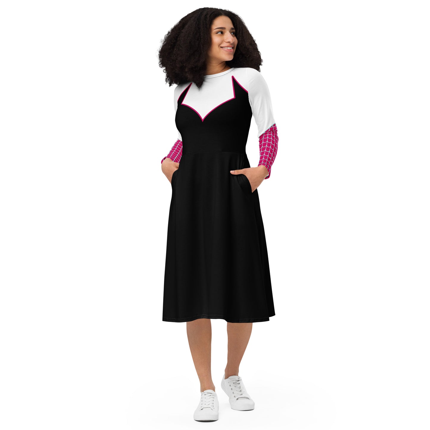 Spider-Gwen Costume Long Sleeve Midi Dress