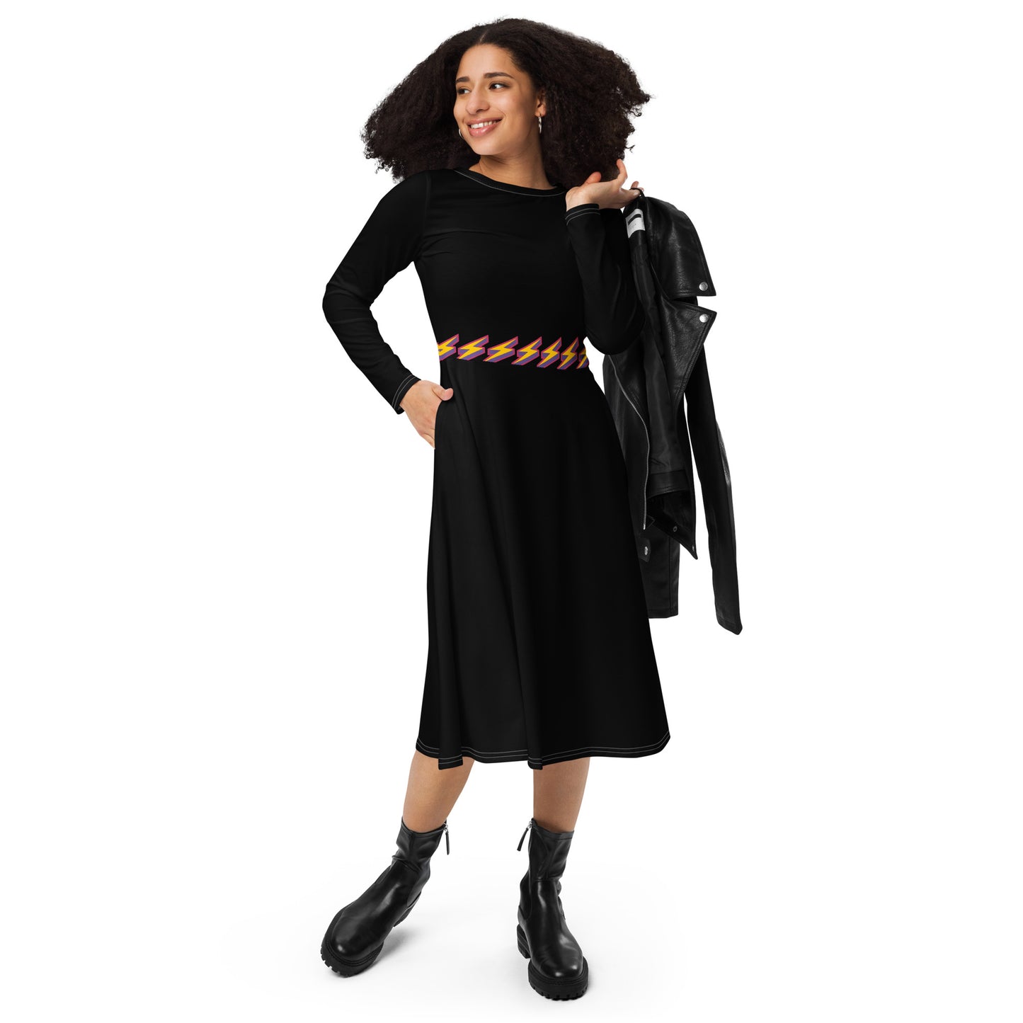 Intergalactic Lightning Bolt Long Sleeve Midi Dress