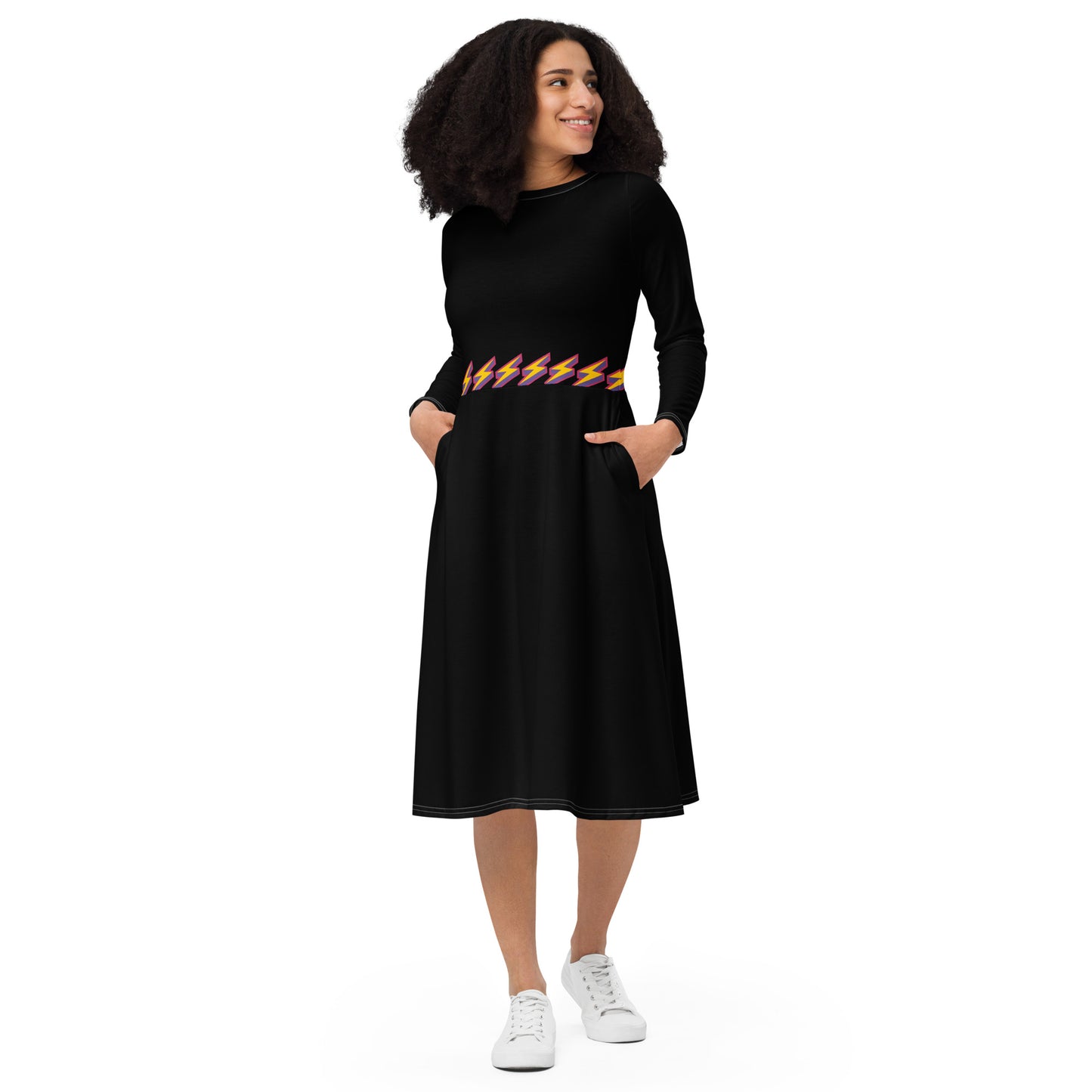 Intergalactic Lightning Bolt Long Sleeve Midi Dress