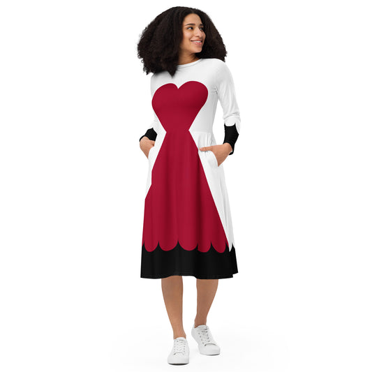 Queen of Hearts Costume Long Sleeve Midi Dress