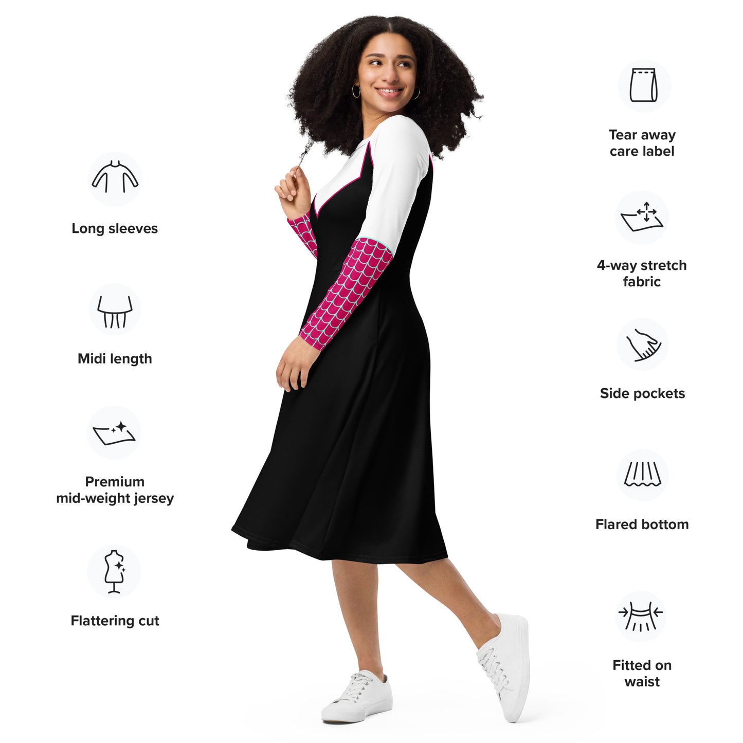 Spider-Gwen Costume Long Sleeve Midi Dress