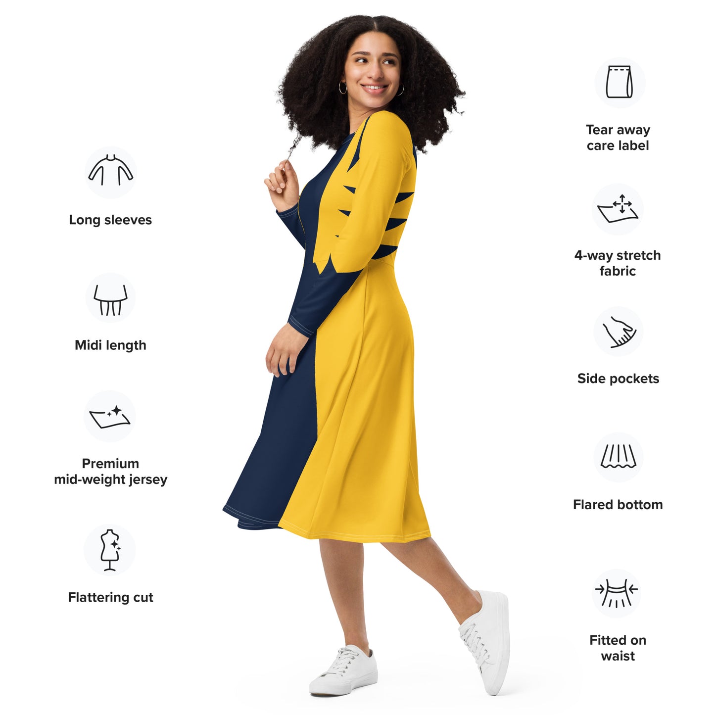 Wolverine Costume (Two) Long Sleeve Midi Dress