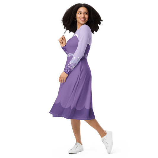 Purple Fairy Costume Long Sleeve Midi Dress