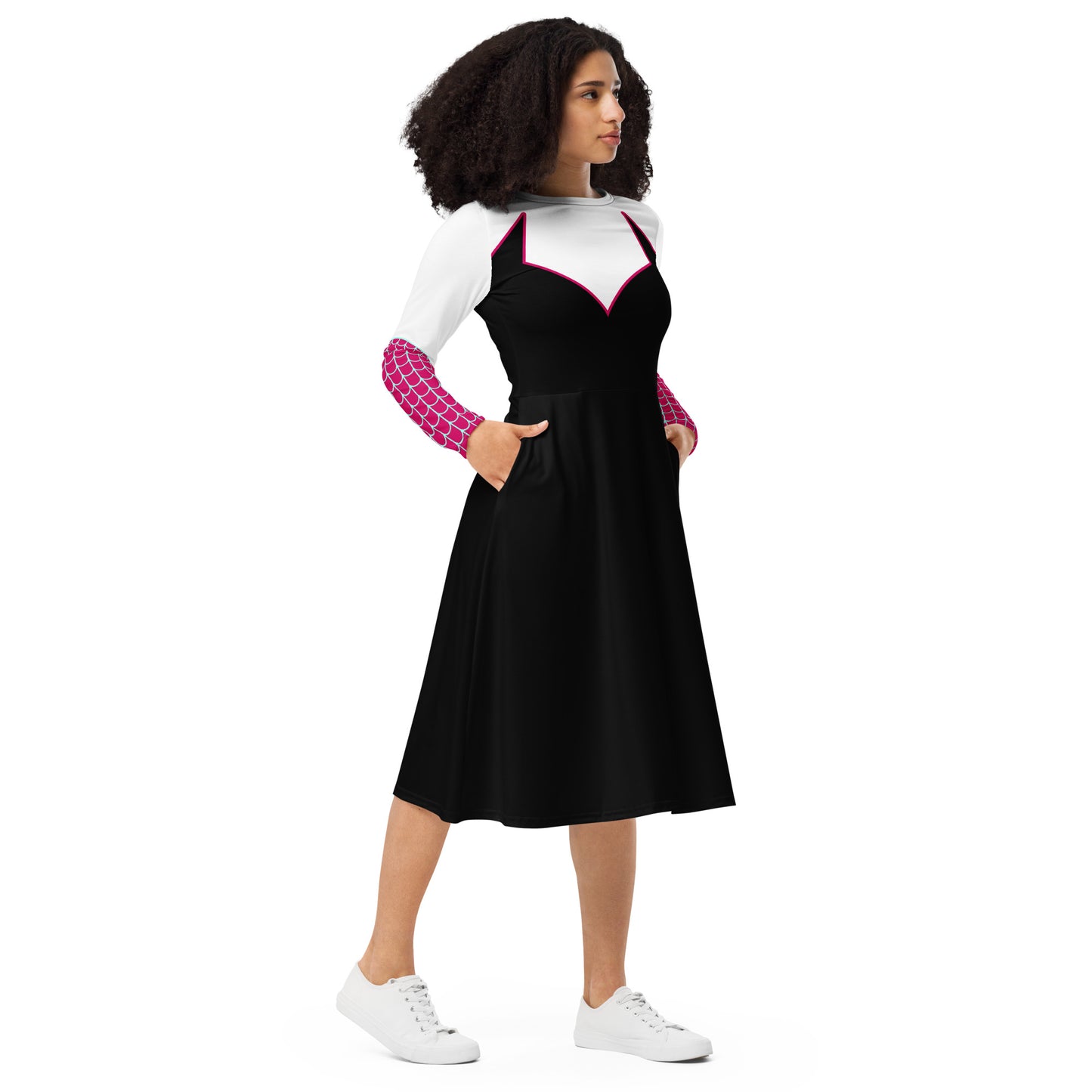 Spider-Gwen Costume Long Sleeve Midi Dress