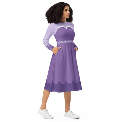 Purple Fairy Costume Long Sleeve Midi Dress