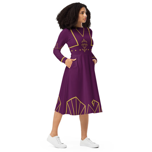 Futuristic Princess Costume (Purple) Long Sleeve Midi Dress