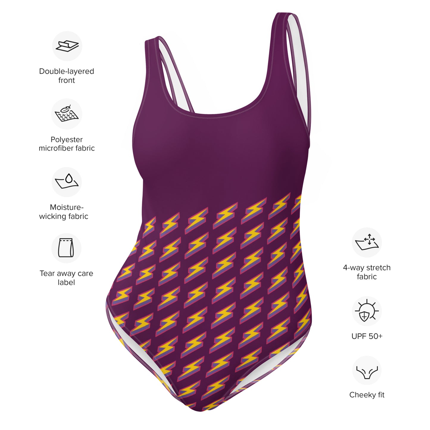 Intergalactic Lightning Bolt One-Piece Swimsuit (Purple)