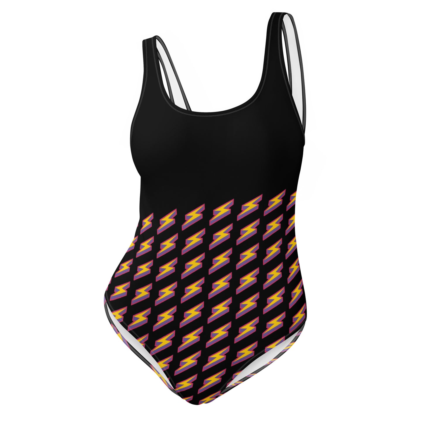 Intergalactic Lightning Bolt One-Piece Swimsuit (Black)