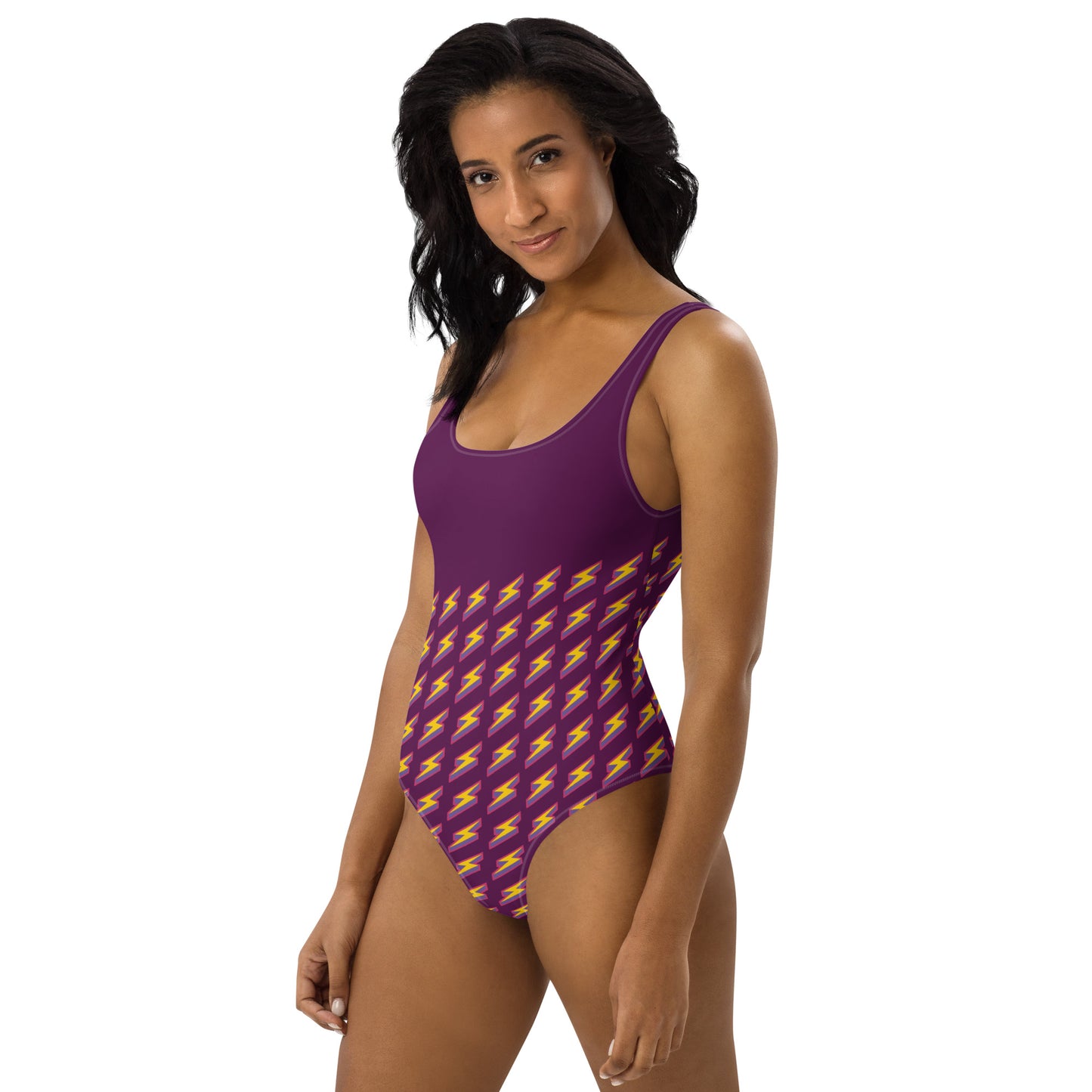 Intergalactic Lightning Bolt One-Piece Swimsuit (Purple)