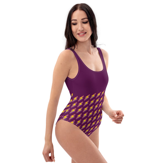 Intergalactic Lightning Bolt One-Piece Swimsuit (Purple)