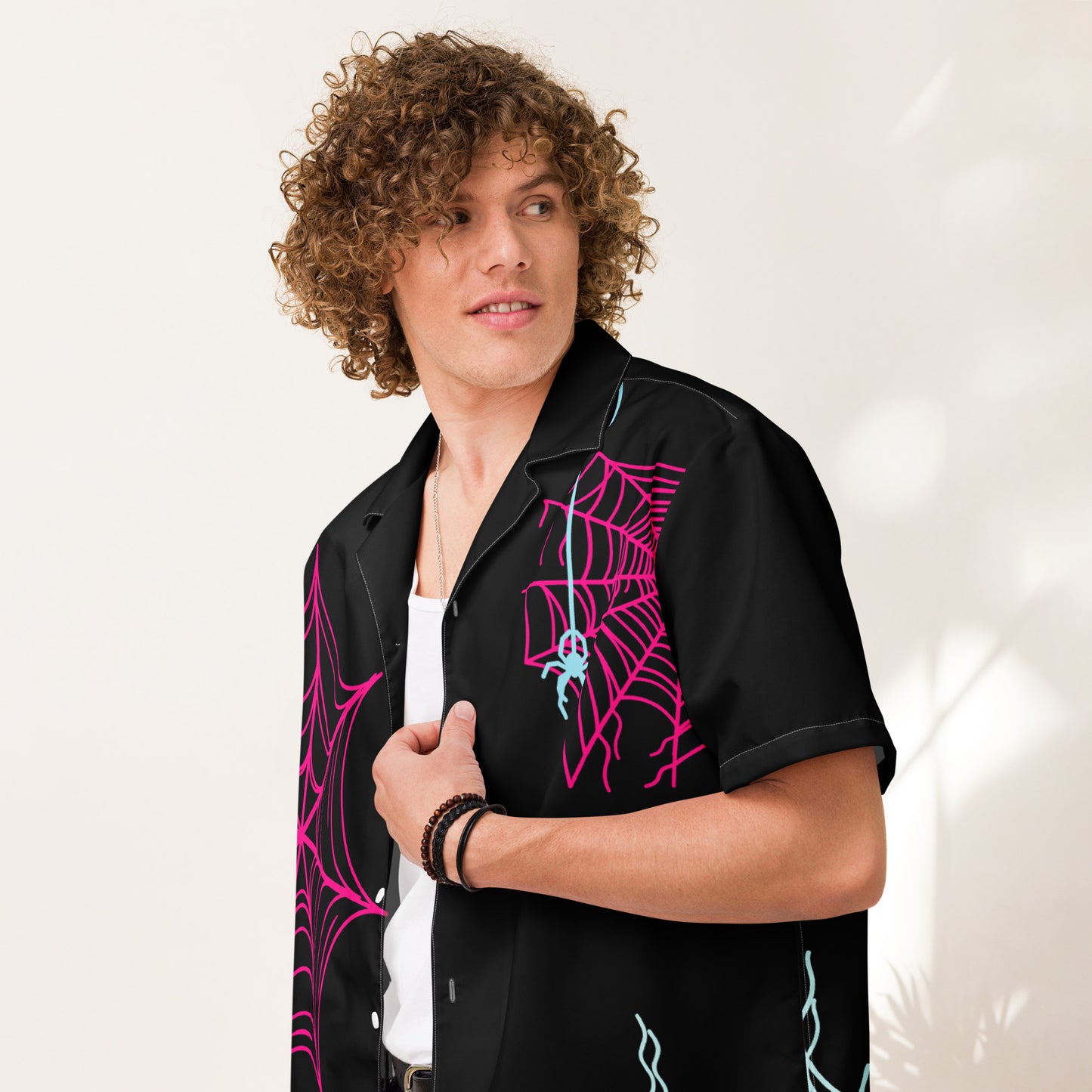 Spider-Gwen Webs (Black) Short Sleeve Button Shirt
