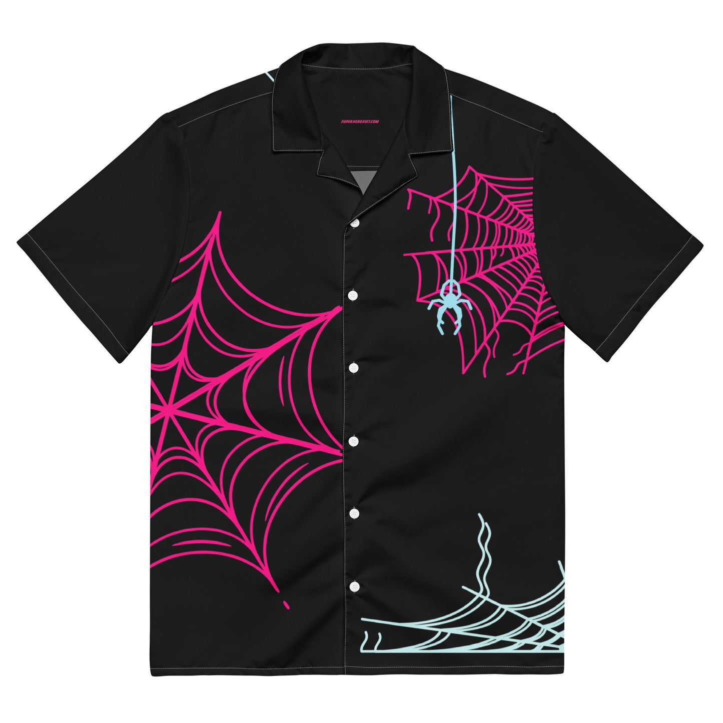 Spider-Gwen Webs (Black) Short Sleeve Button Shirt