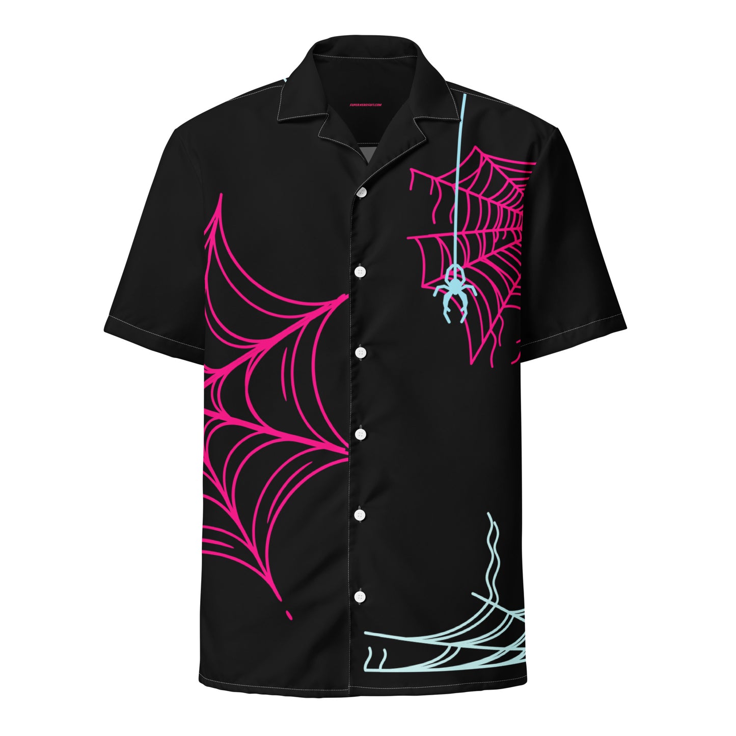 Spider-Gwen Webs (Black) Short Sleeve Button Shirt
