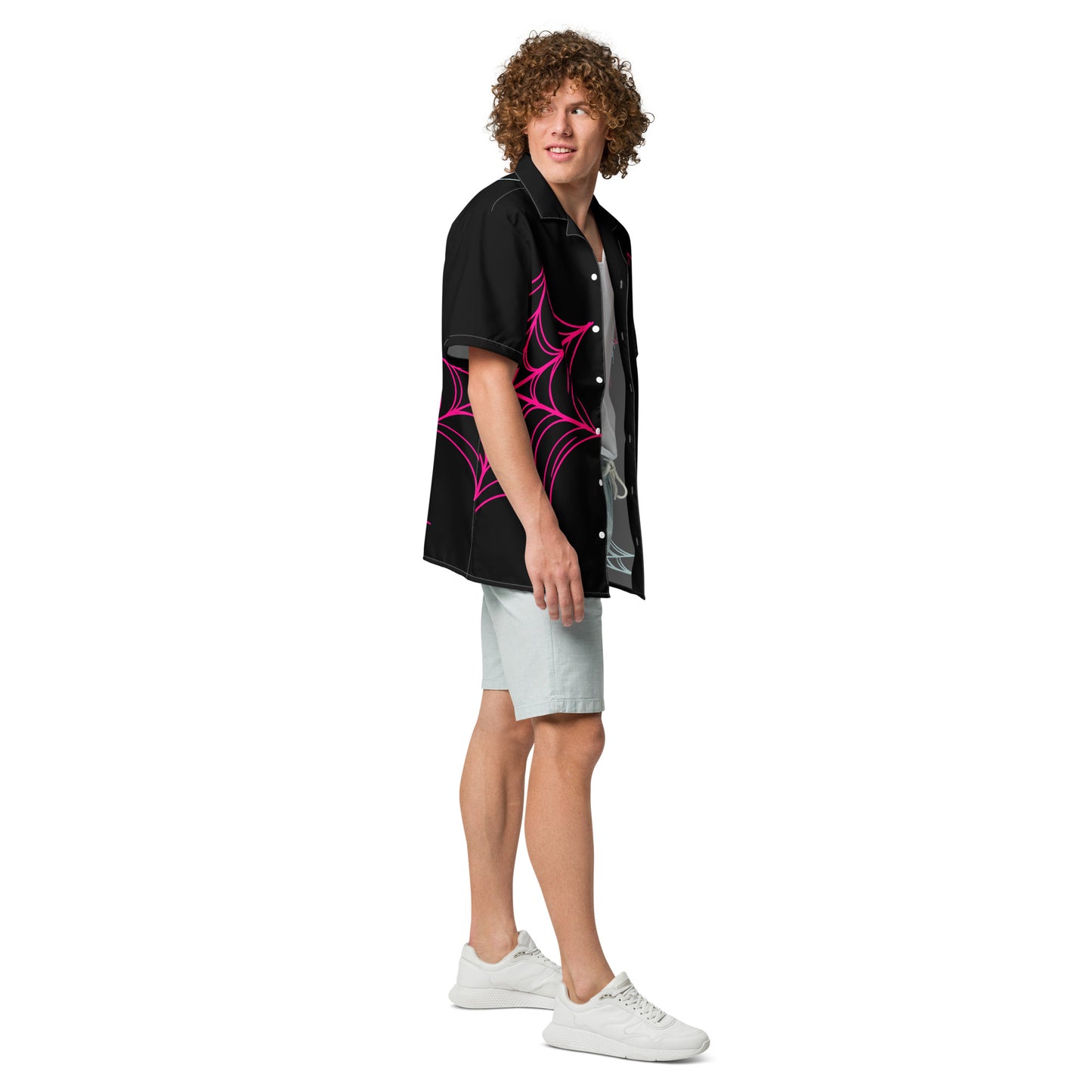 Spider-Gwen Webs (Black) Short Sleeve Button Shirt
