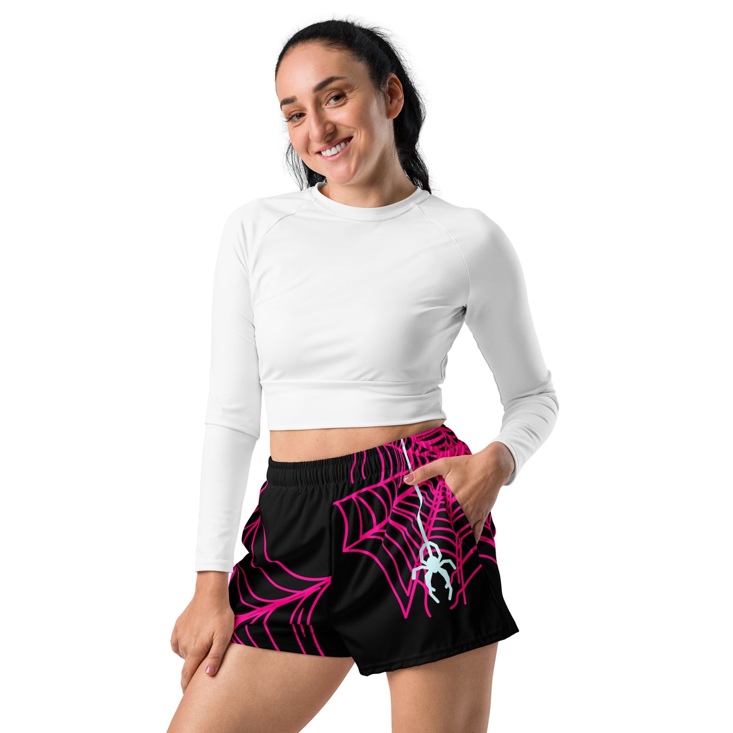 Spider-Gwen Webs (Black) Women’s Recycled Athletic Shorts