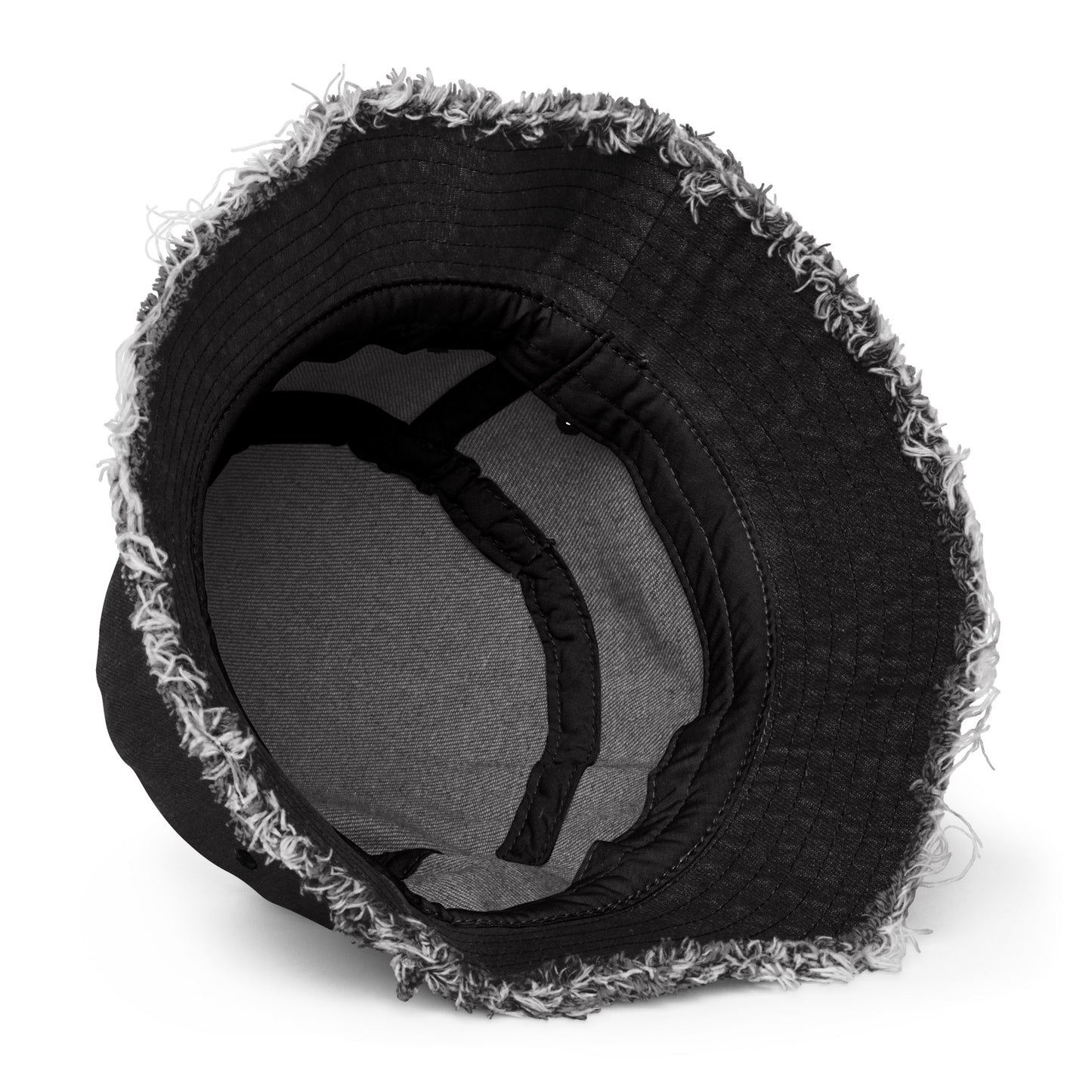 Raised By Dolphins Embroidered Distressed Denim Bucket Hat