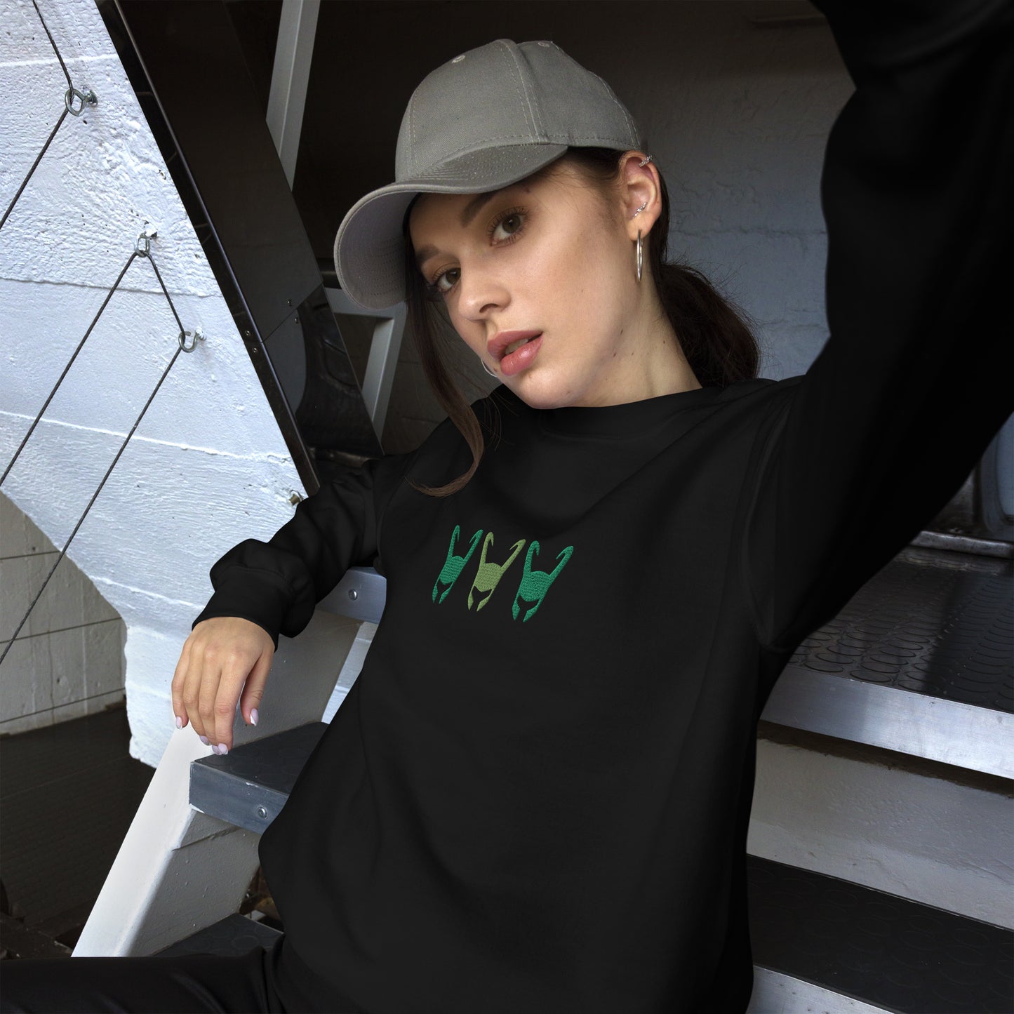 Loki Helmet Unisex Embroidered Sweatshirt