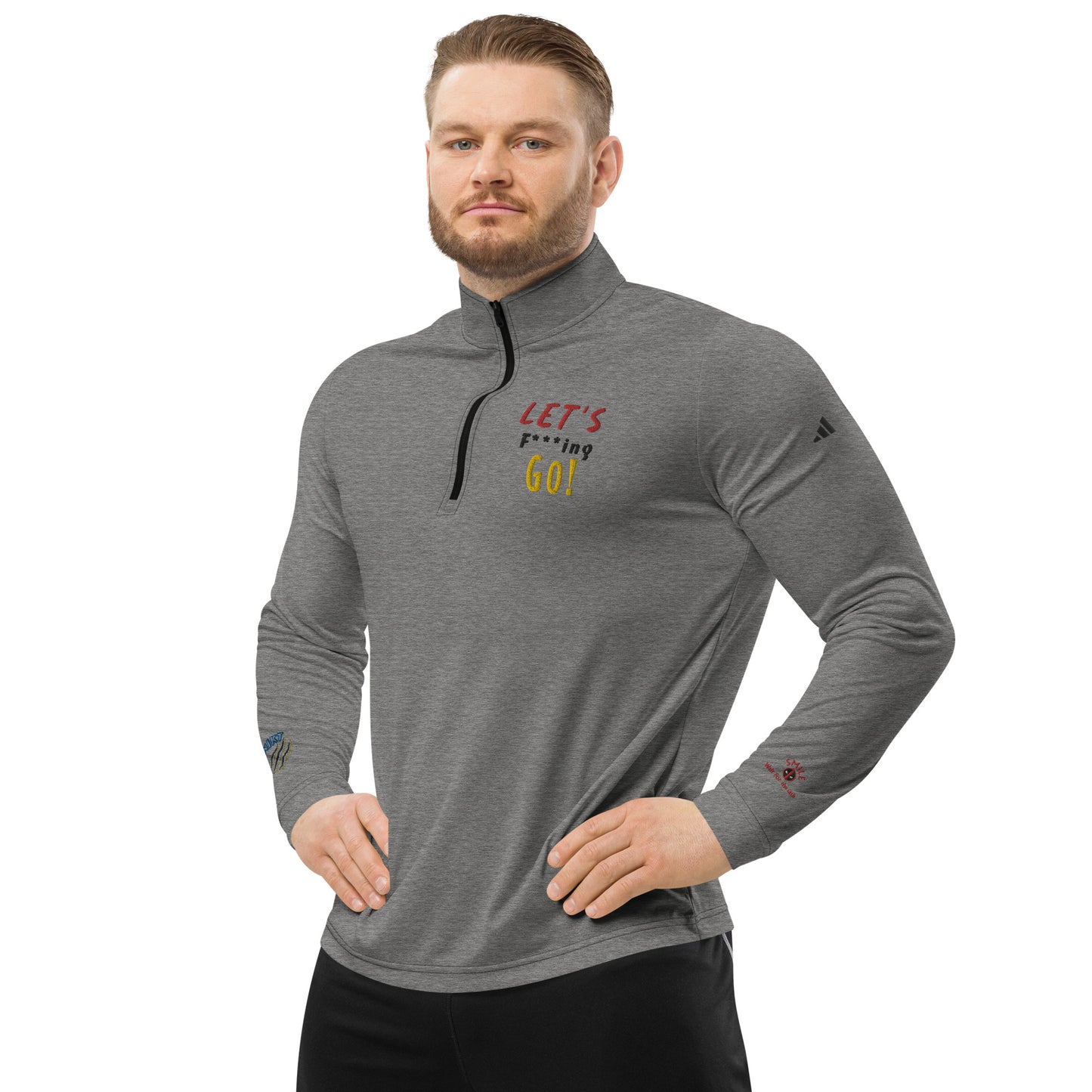 LIMITED TIME ONLY! Deadpool & The Wolverine Quote Let's Go! adidas Quarter Zip Pullover