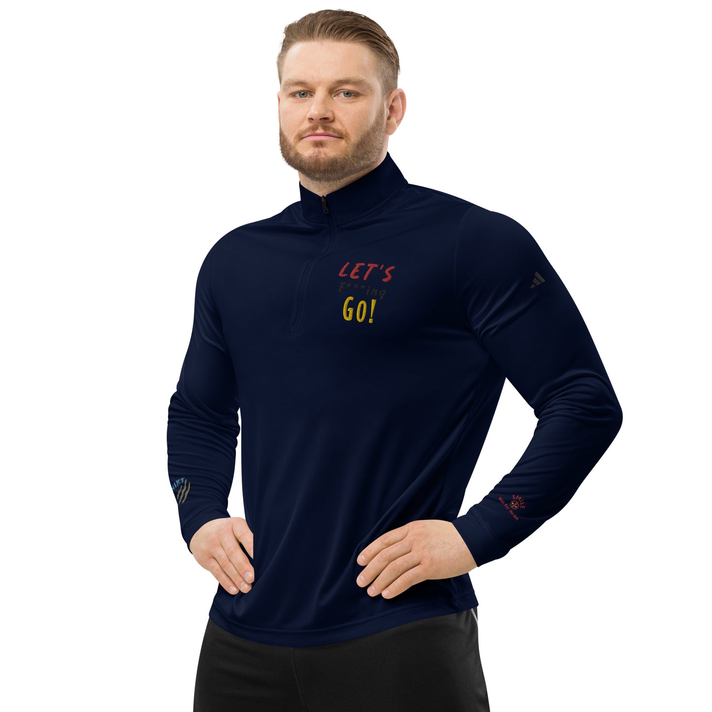 LIMITED TIME ONLY! Deadpool & The Wolverine Quote Let's Go! adidas Quarter Zip Pullover