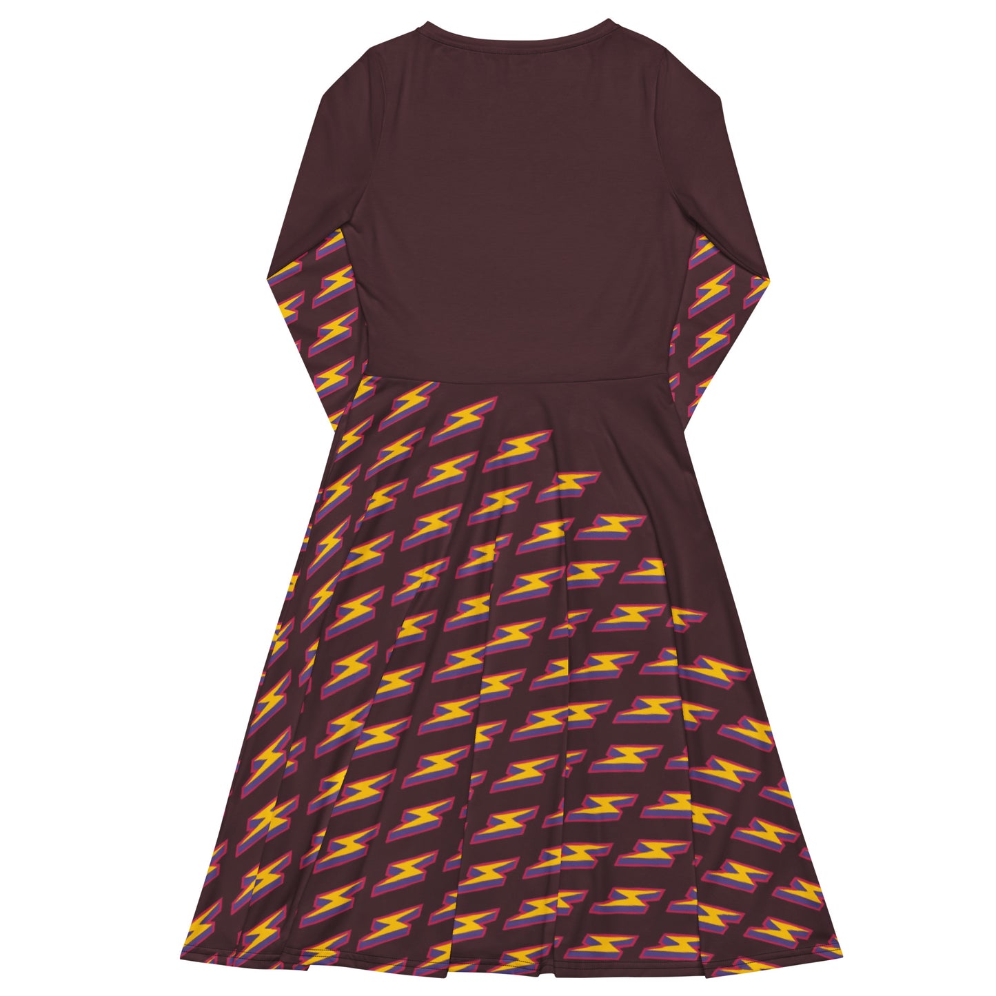 Intergalactic Lightning Bolt (Burgundy) Long Sleeve Midi Dress