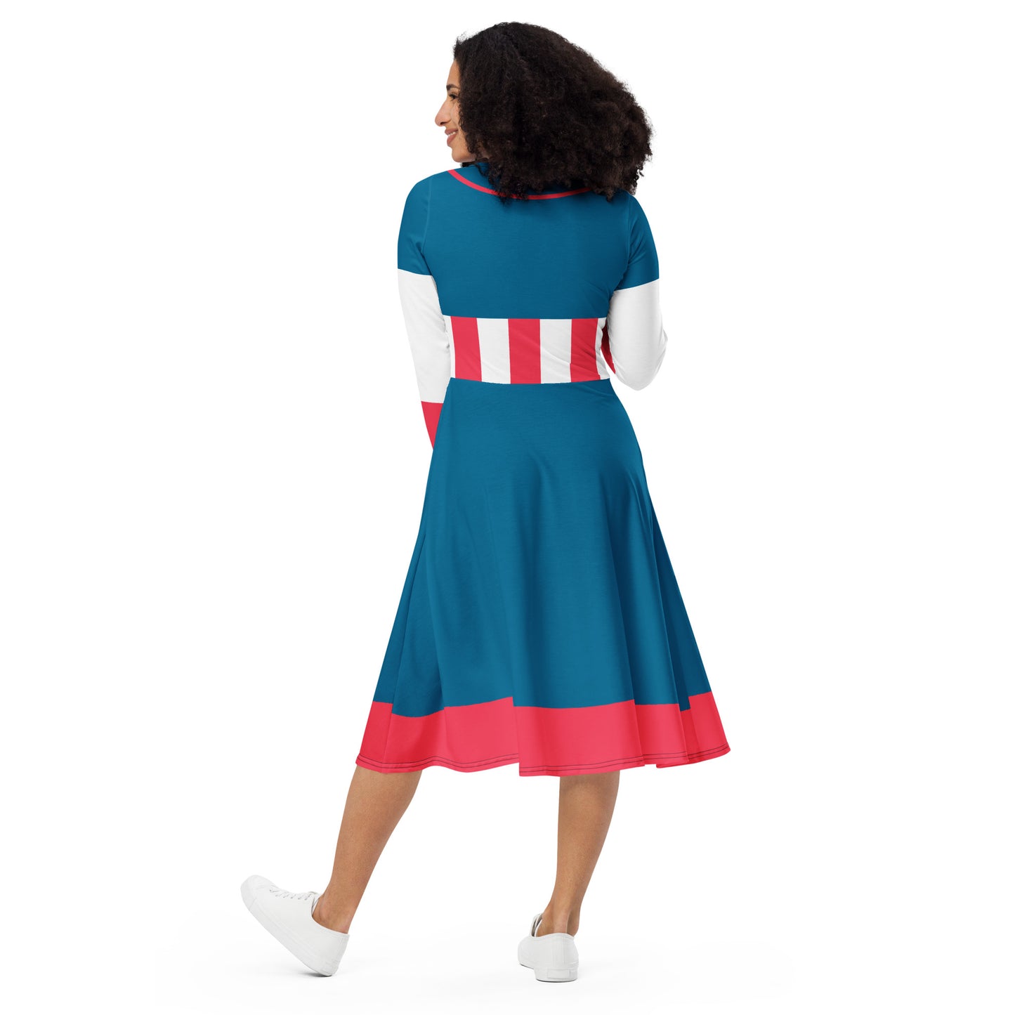 Steve Rogers Costume Long Sleeve Midi Dress