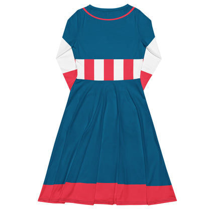 Steve Rogers Costume Long Sleeve Midi Dress