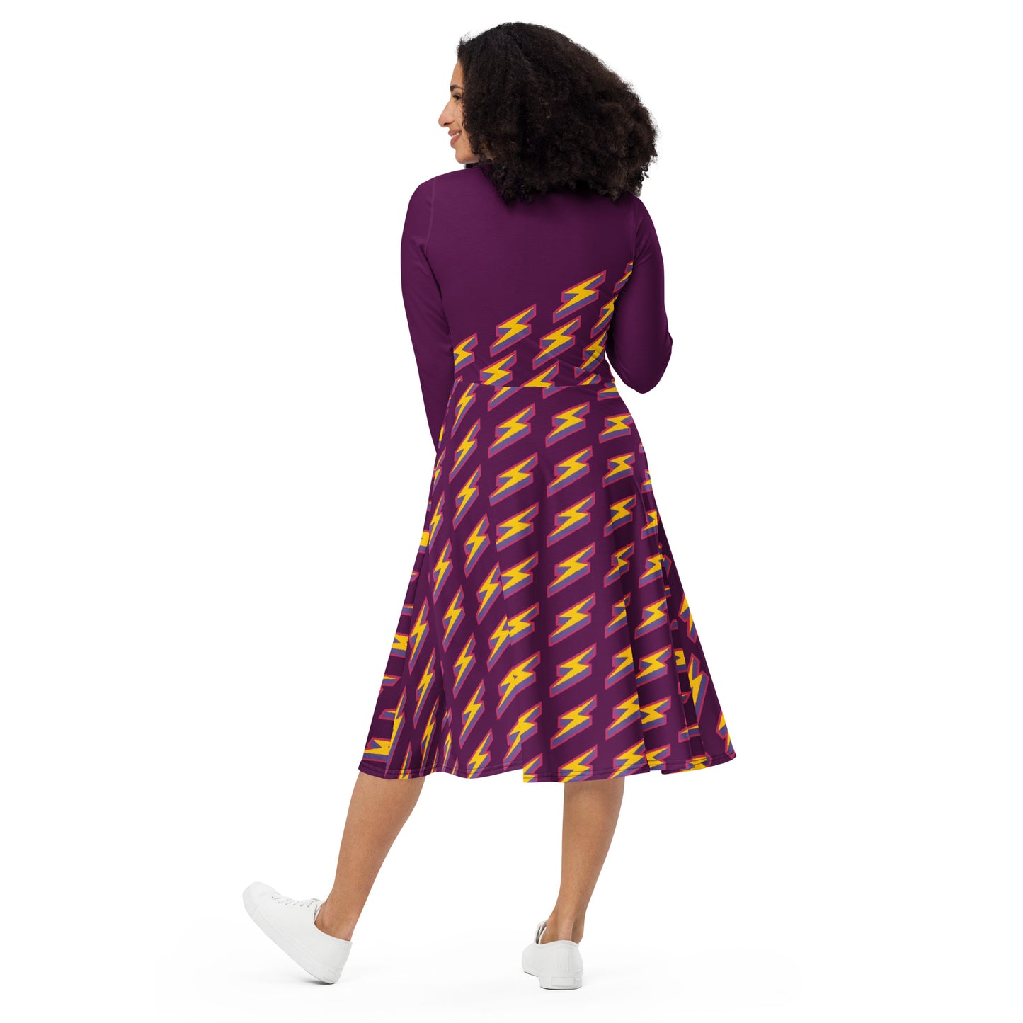 Intergalactic Lightning Bolt (Purple) Long Sleeve Midi Dress