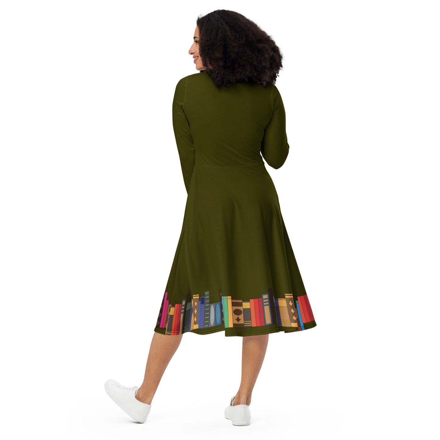 Kamar-Taj Library (Dark Green) Long Sleeve Midi Dress