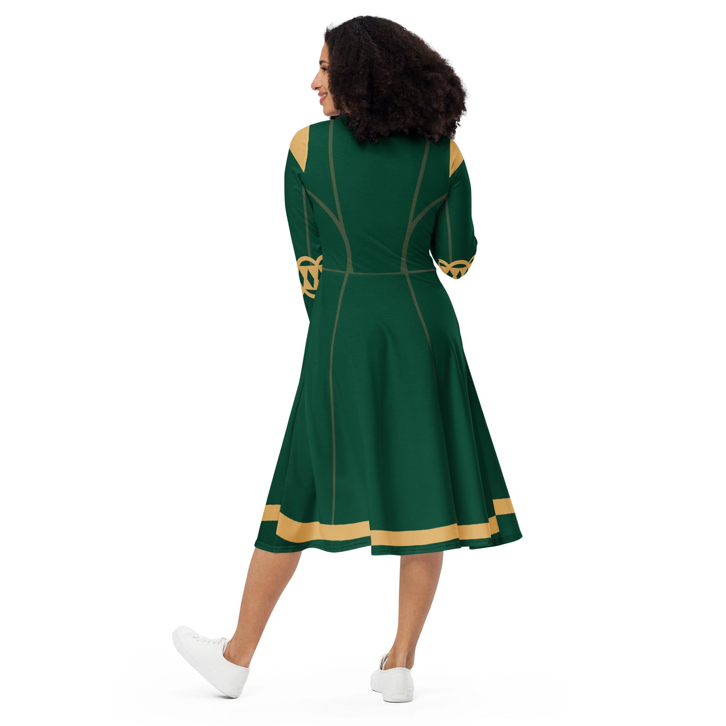 Brave Superhero Princess Costume (Green) Long Sleeve Midi Dress