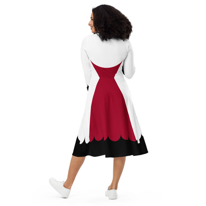 Queen of Hearts Costume Long Sleeve Midi Dress