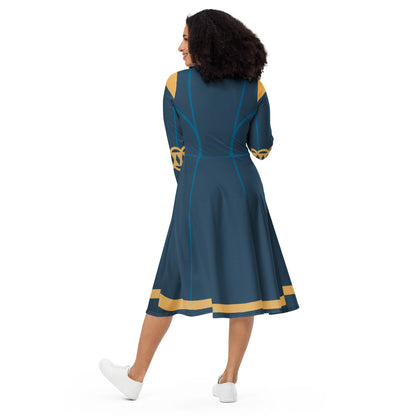 Brave Superhero Princess Costume (Blue) Long Sleeve Midi Dress