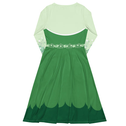 Green Fairy Costume Long Sleeve Midi Dress