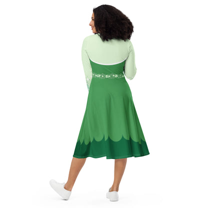 Green Fairy Costume Long Sleeve Midi Dress