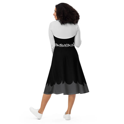 Black & White Fairy Costume Long Sleeve Midi Dress