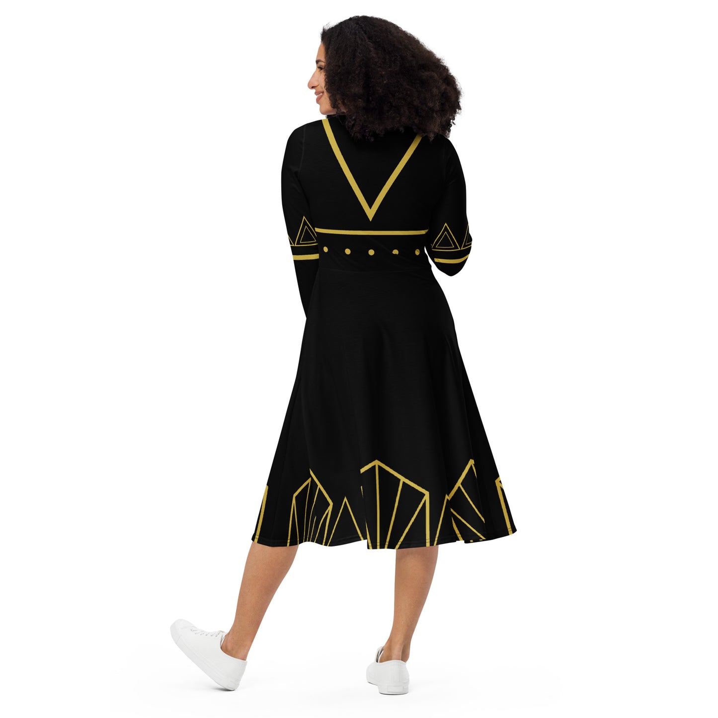 Futuristic Princess Costume (Black) Long Sleeve Midi Dress