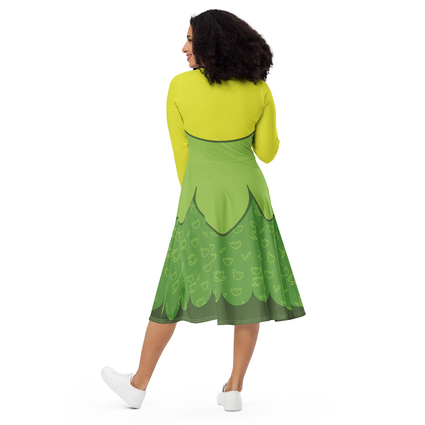 Tiana Frog Princess Costume Long Sleeve Midi Dress