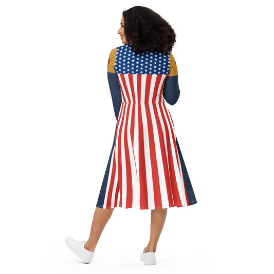 Homelander Costume Long Sleeve Midi Dress