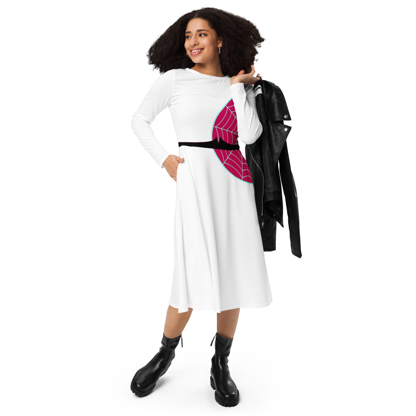 Spider-Gwen Webbing Long Sleeve Midi Dress