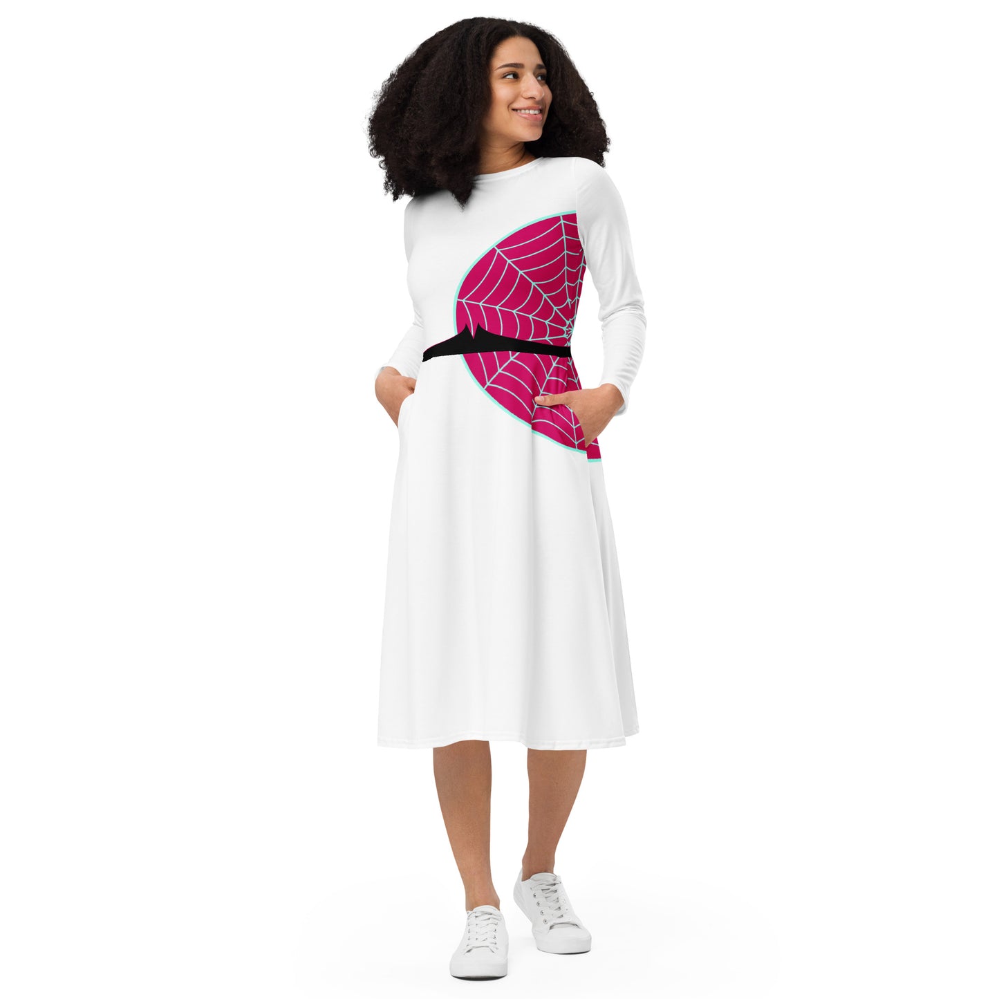 Spider-Gwen Webbing Long Sleeve Midi Dress