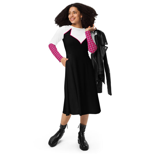 Spider-Gwen Costume Long Sleeve Midi Dress