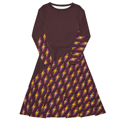 Intergalactic Lightning Bolt (Burgundy) Long Sleeve Midi Dress