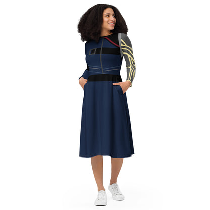 Bucky Barnes Costume Long Sleeve Midi Dress