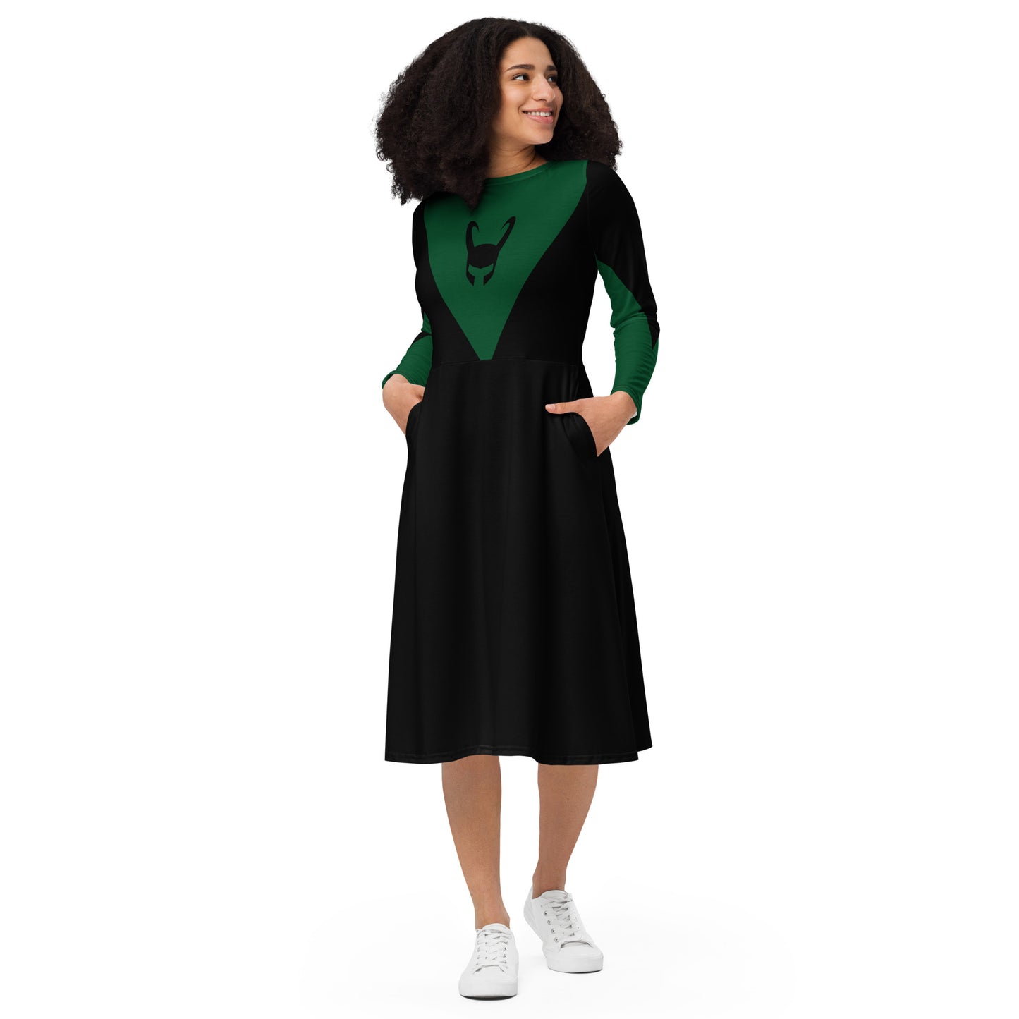 Loki Helmet Long Sleeve Midi Dress