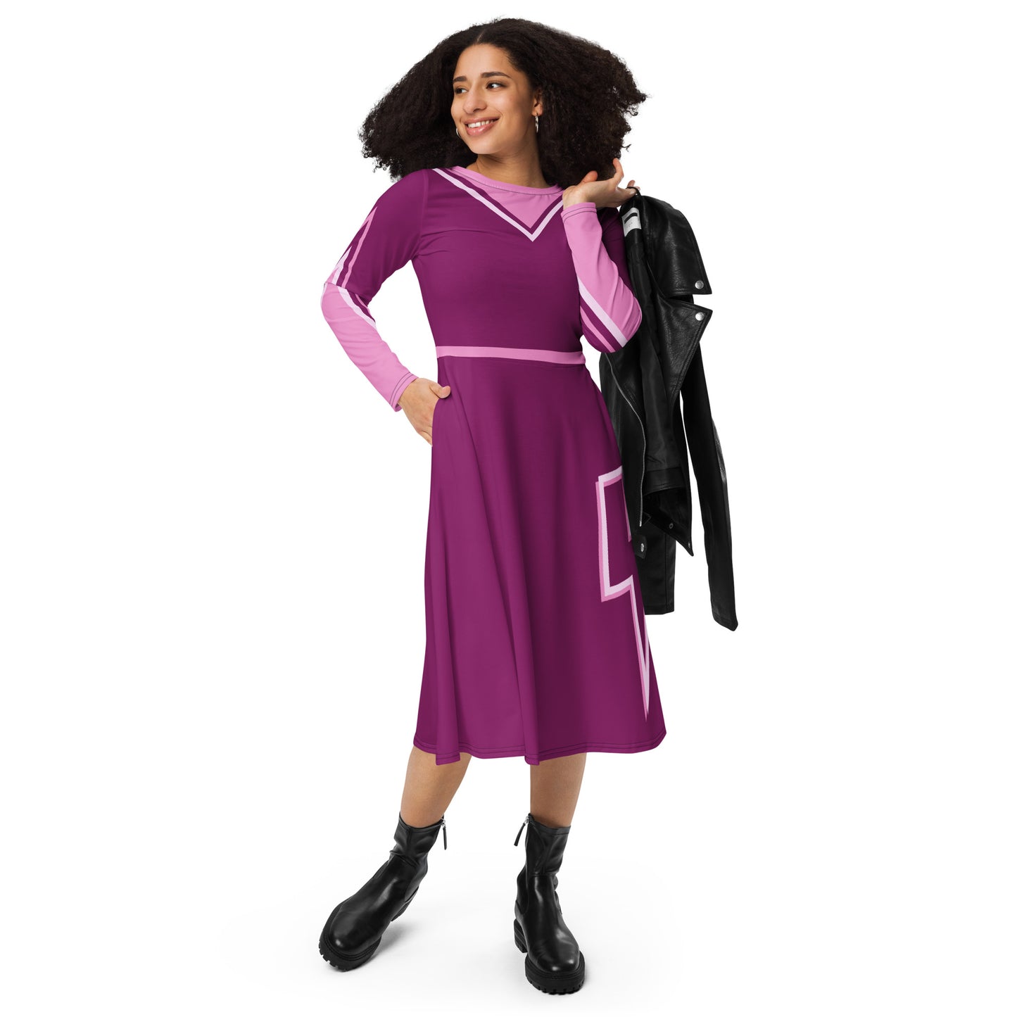 Superhero (Eggplant) Long Sleeve Midi Dress