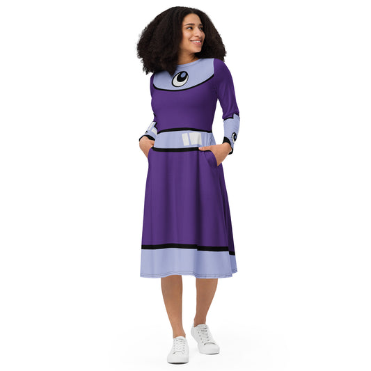 Starfire Costume Long Sleeve Midi Dress