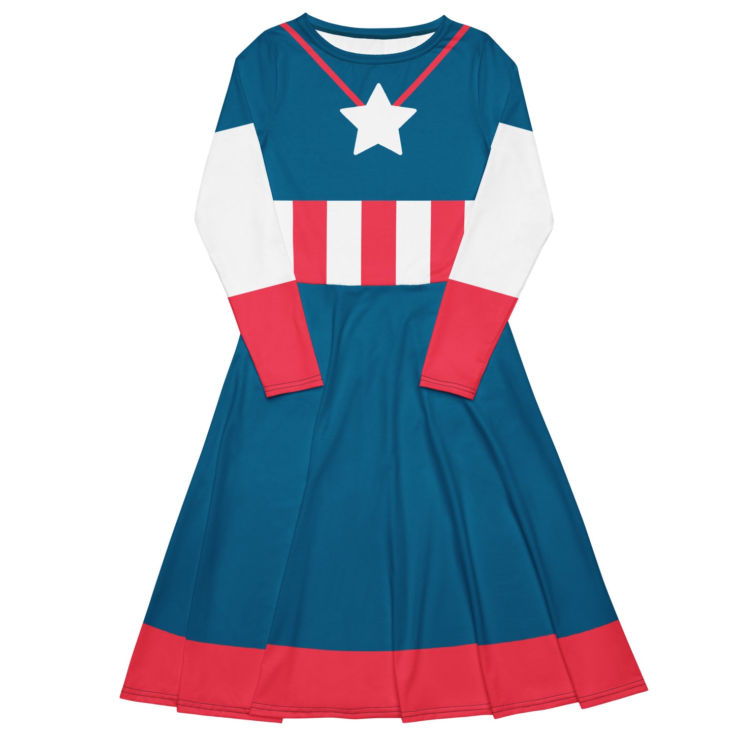 Steve Rogers Costume Long Sleeve Midi Dress