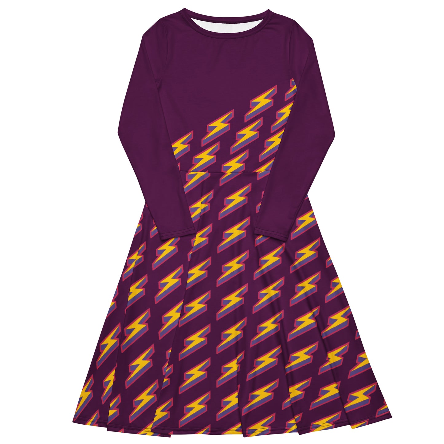 Intergalactic Lightning Bolt (Purple) Long Sleeve Midi Dress