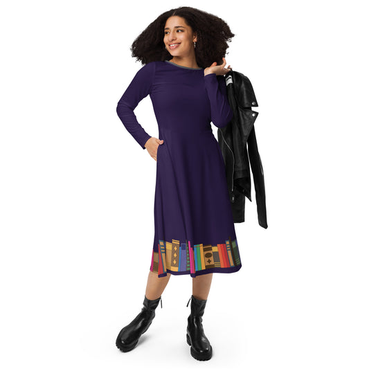 Kamar-Taj Library (Purple) Long Sleeve Midi Dress