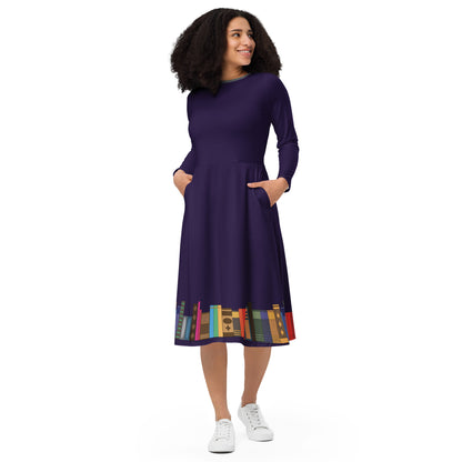 Kamar-Taj Library (Purple) Long Sleeve Midi Dress